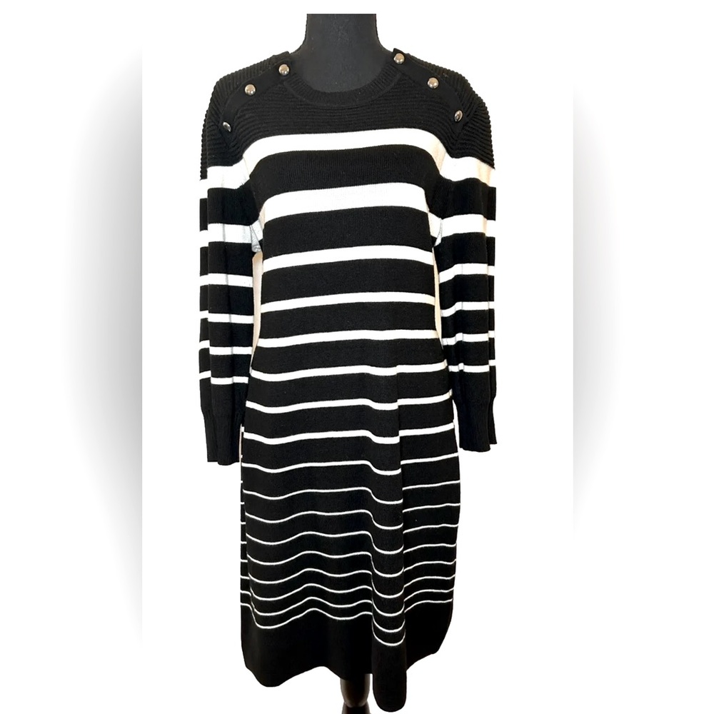 Calvin Klein Women’s Sweater Dress Black & White Striped Size XL
